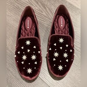 Birdies Maroon Starling Crystal Velvet Flats Loafers Size 7.5